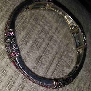 Silver/Pink Rhinestone Stretchy Bracelet